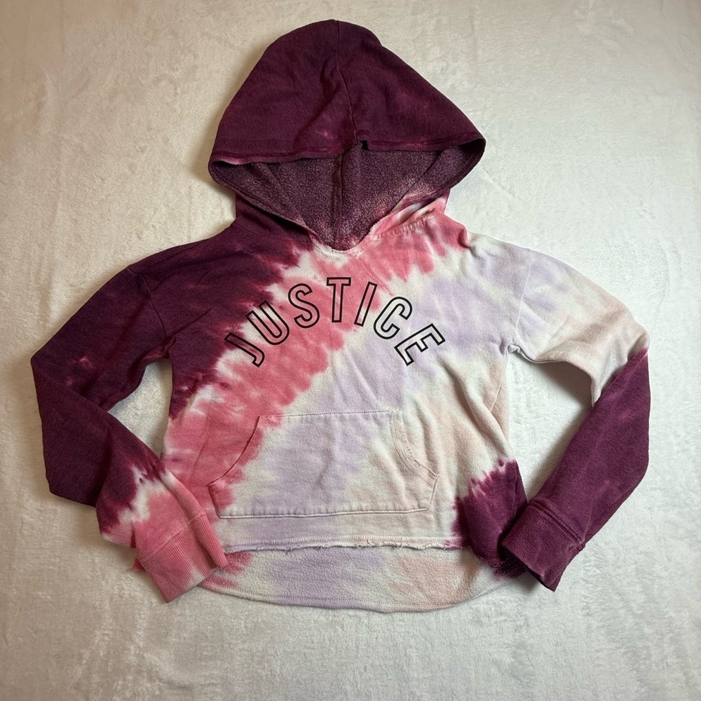 Justice Kids Hoodie - Maroon and Pink Tie-Dye